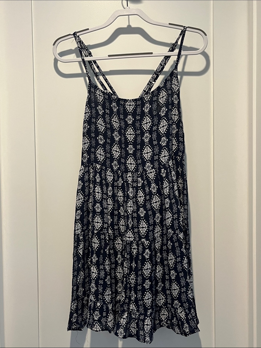 Beach By Exist Navy & White Printed Spaghetti Strap Boho Mini Dress